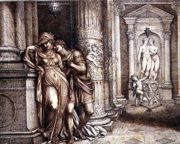 Dva milenci povzbuzeni Amorem od Richard Cosway