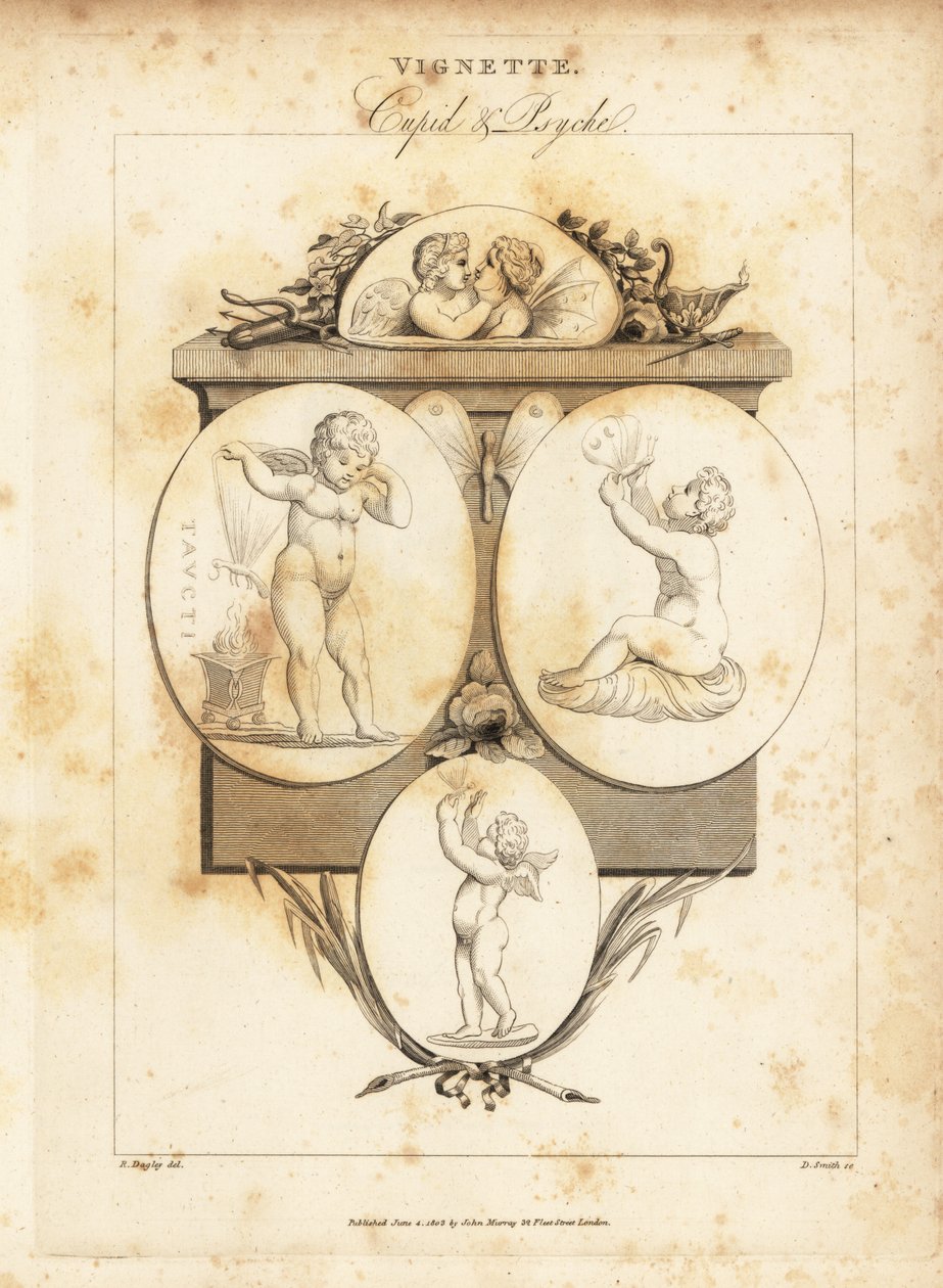 Drahokamy ilustrující Cupida a Psyché, 1812 (rytina) od Richard Dagley