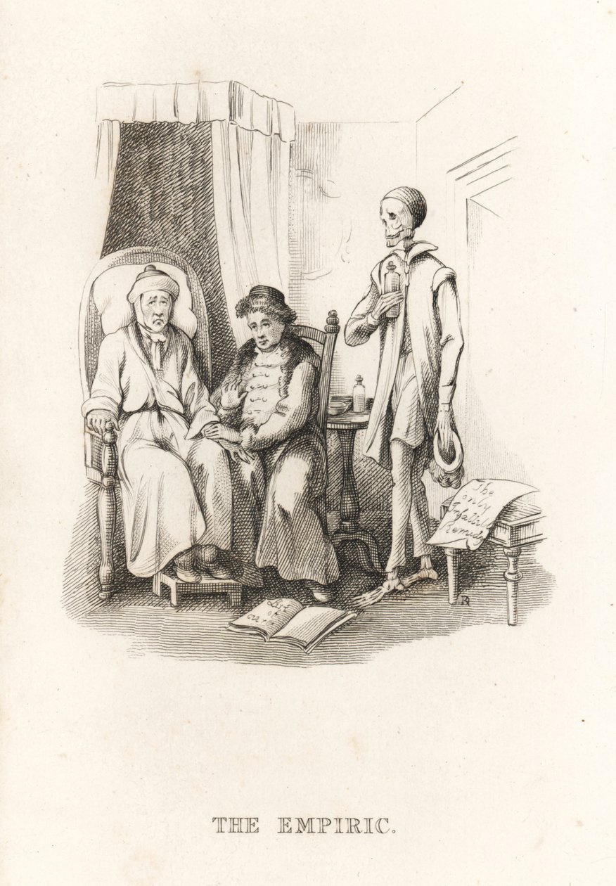Kostra Smrti a šarlatánský doktor. ,1827 (rytina) od Richard Dagley