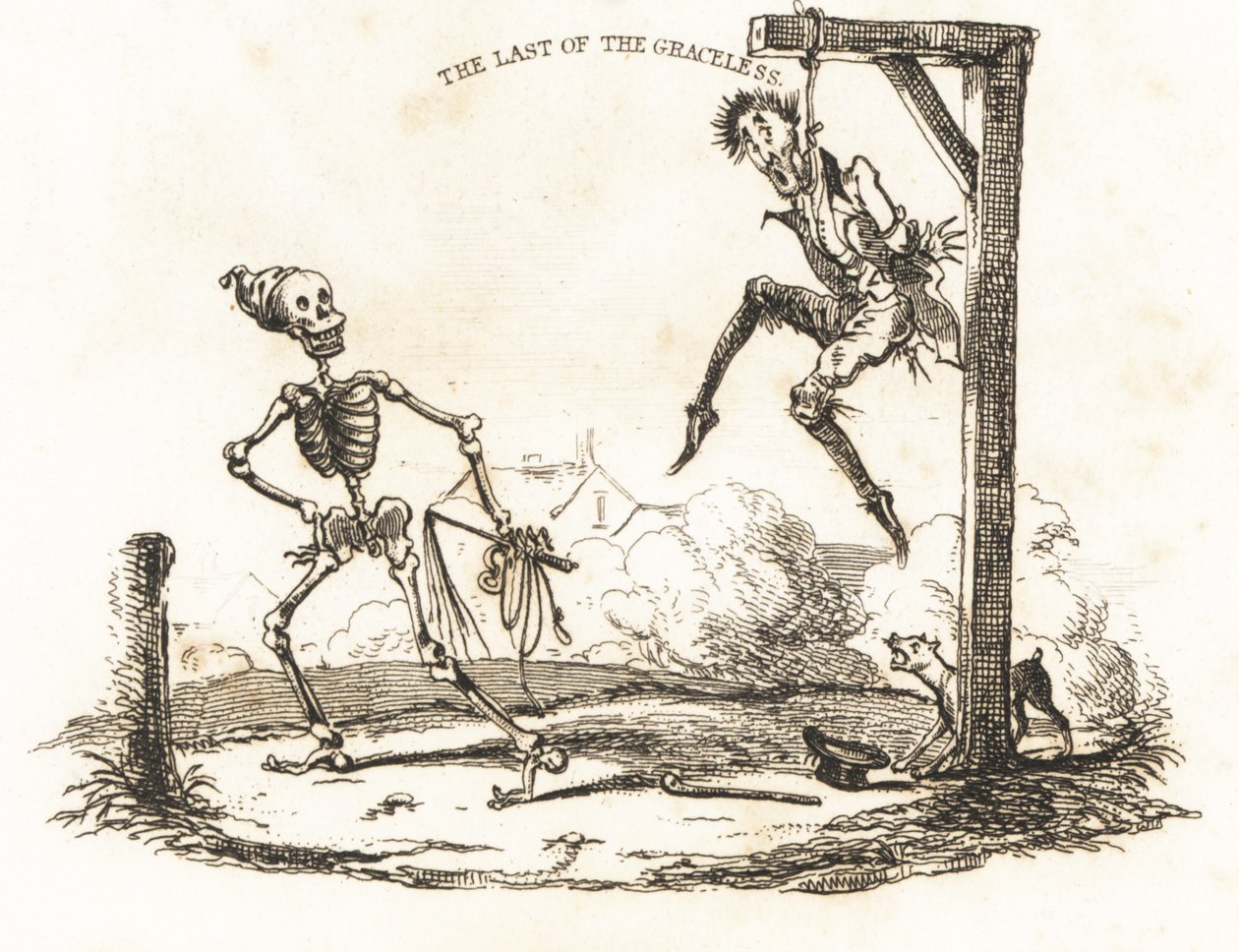 Viněta kostry a muže visícího na šibenici.,1827 (rytina) od Richard Dagley