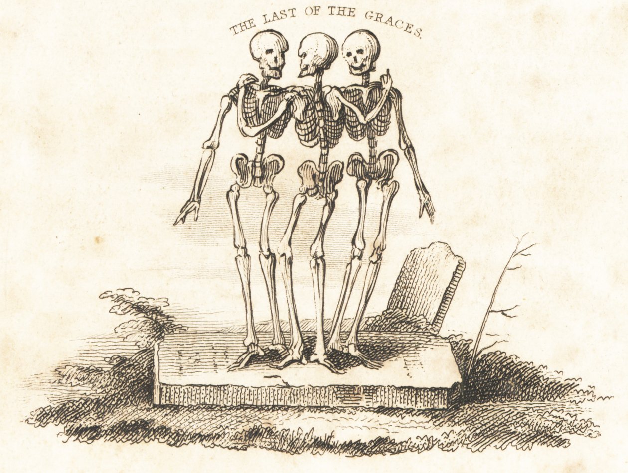 Viněta tří koster na náhrobku., 1827 (rytina) od Richard Dagley