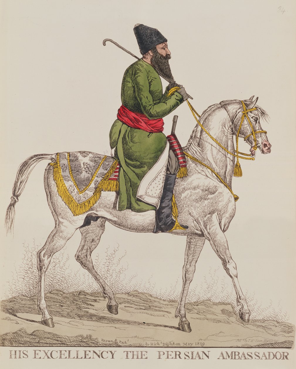Jeho Excelence perský velvyslanec Mirza Abul Hassan Khan během své druhé velvyslanecké návštěvy v Londýně, 1819 (tisk) od Richard Dighton
