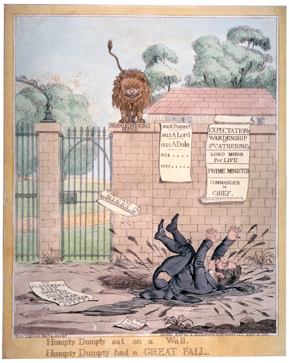 „Humpty Dumpty seděl na zdi...“, 1821 od Richard Dighton