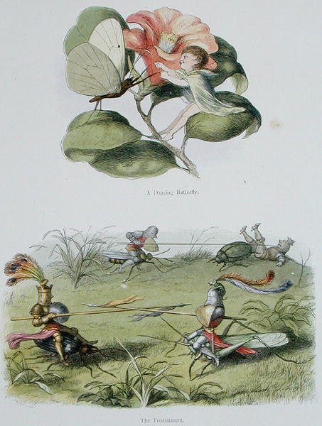 Tančící motýl a Turnaj, ilustrace z „In Fairyland: A Series of Pictures from the Elf-World“ od Williama Allinghama a Andrewa Langa (barevné lito) od Richard Doyle