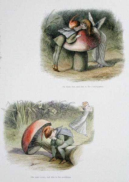 On ji najde, a to je důsledek, a Ona uteče, a to je jeho stav, ilustrace z knihy "V pohádkové zemi": William Allingham a Andrew Lang (barevná litografie). od Richard Doyle