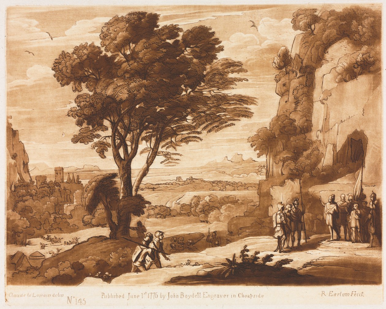 Liber Veritatis: č. 145, Krajina, s figurami, Simon přinesl Priamovi, 1776. od Richard Earlom