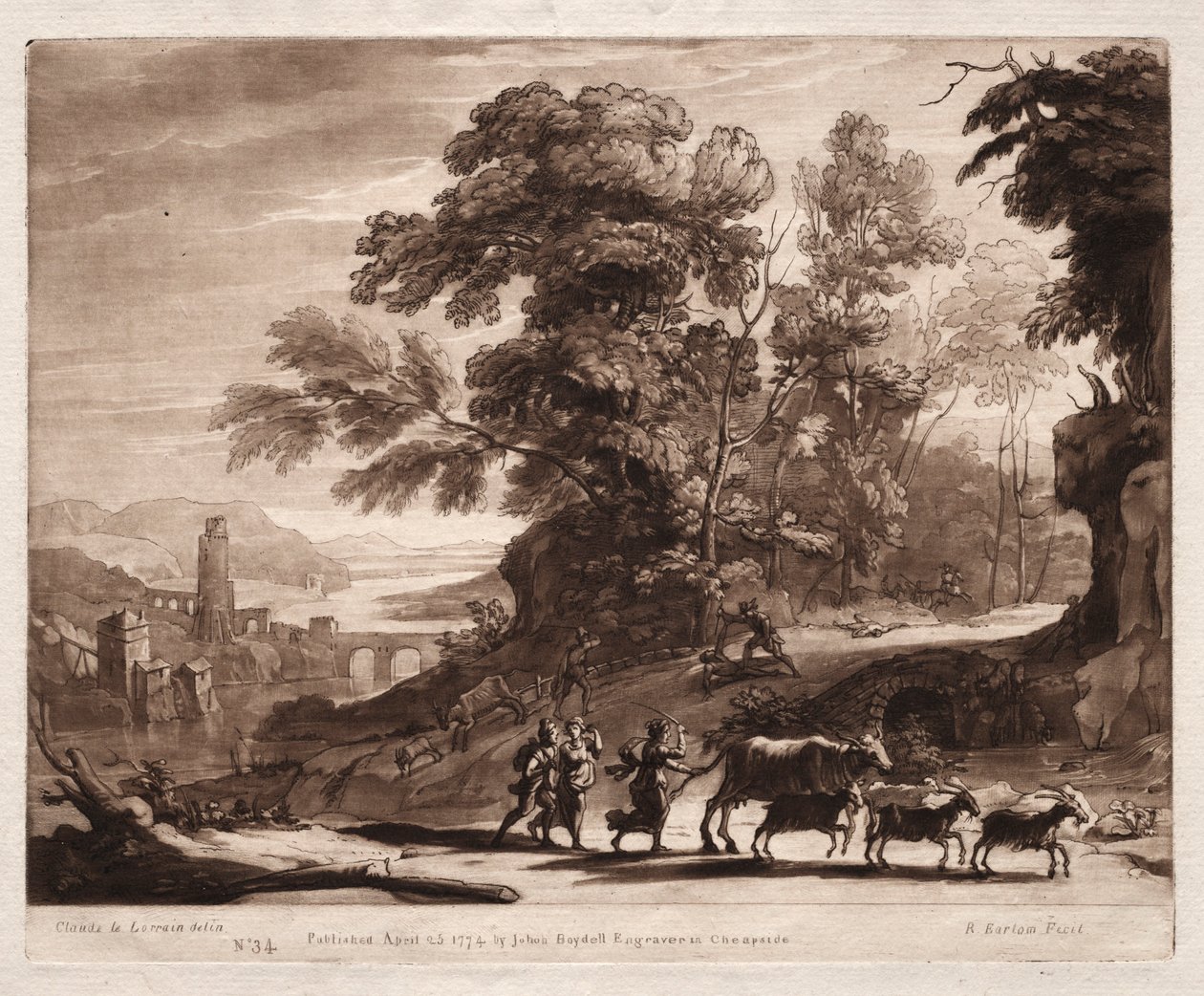 Liber Veritatis: č. 34, Rolníci s dobytkem napadeni bandity, 1774. od Richard Earlom