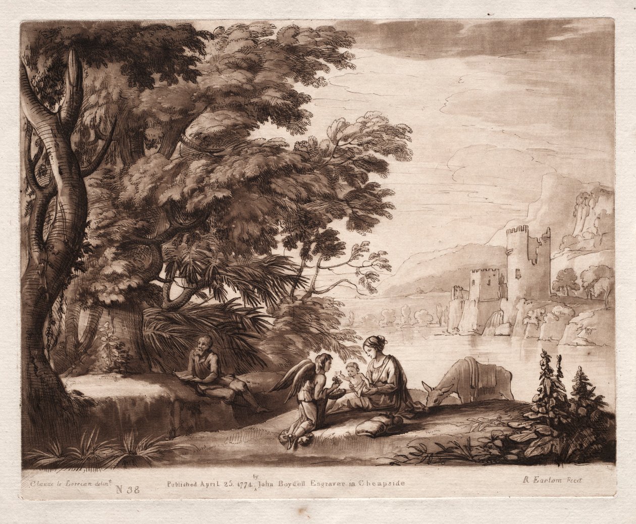 Liber Veritatis: č. 38, Odpočinek Svaté rodiny podél řeky, 1774. od Richard Earlom