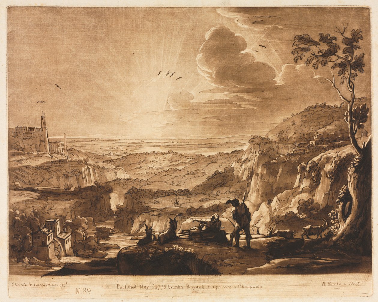 Liber Veritatis: č. 89, Pohled na hornatou rozlehlou zemi, 1775. od Richard Earlom