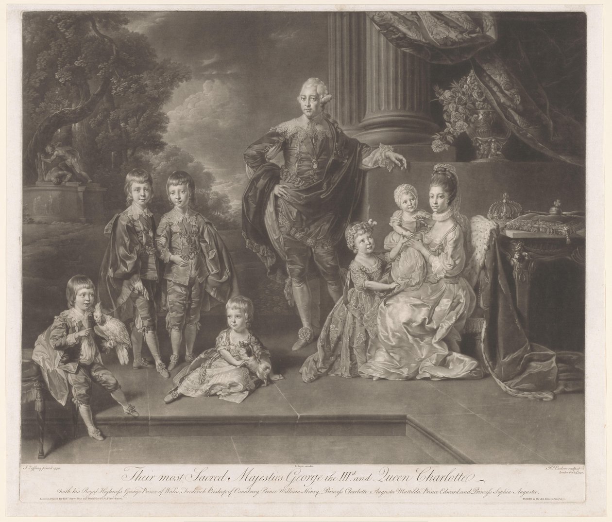 Portrét Jiřího III., krále Spojeného království, a jeho rodiny Jejich nejposvátnější Veličenstva George III. a královna Charlotte (titul na předmětu) od Richard Earlom