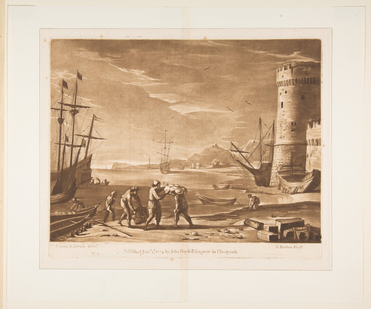 Přístav s námořníky nakládajícími zboží, 1774. od Richard Earlom
