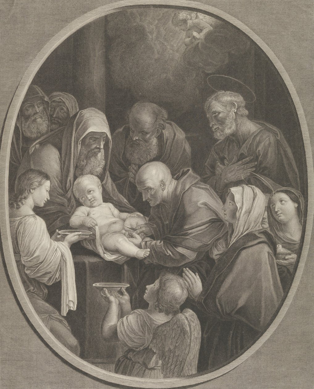 Obřízka Krista, skupina mužů a žen kolem něj, anděl v popředí..., 1765 od Richard Earlom