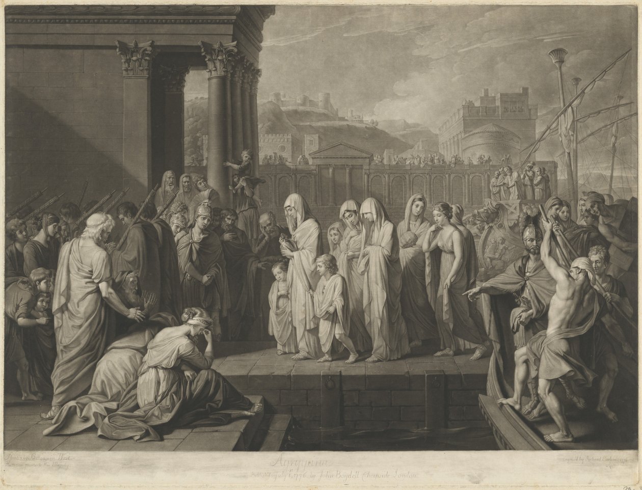 Agrippina Přistání v Brindisi s popelem Germanicus od Richard Earlom after Benjamin West