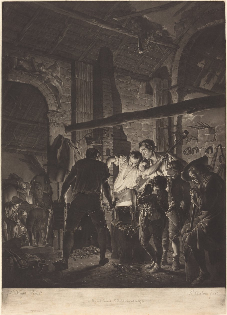 Kovárna od Richard Earlom after Joseph Wright