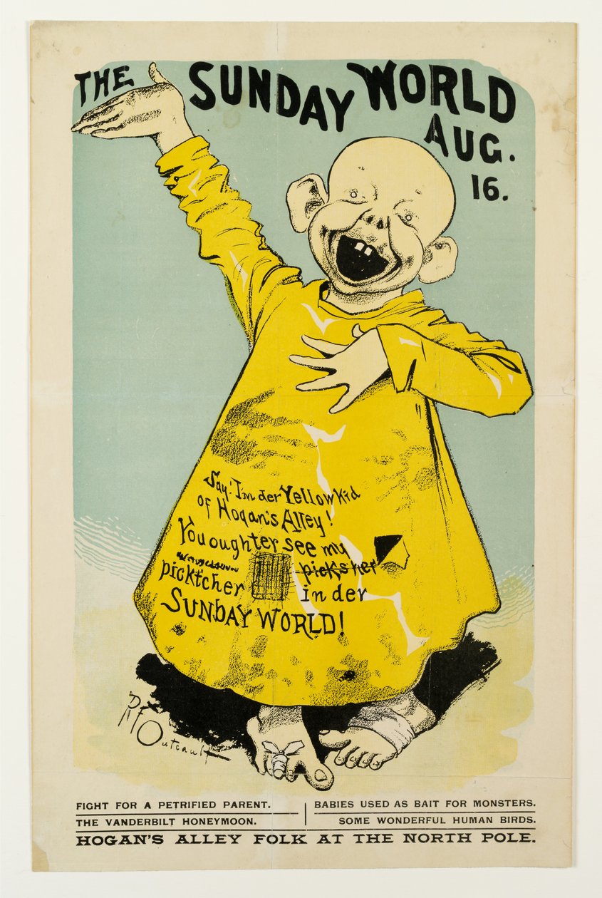 The Sunday World 16. srpna: Say, Im der Yellow Kid of Hogans Alley..., asi 1895-98 litho od Richard Felton Outcault