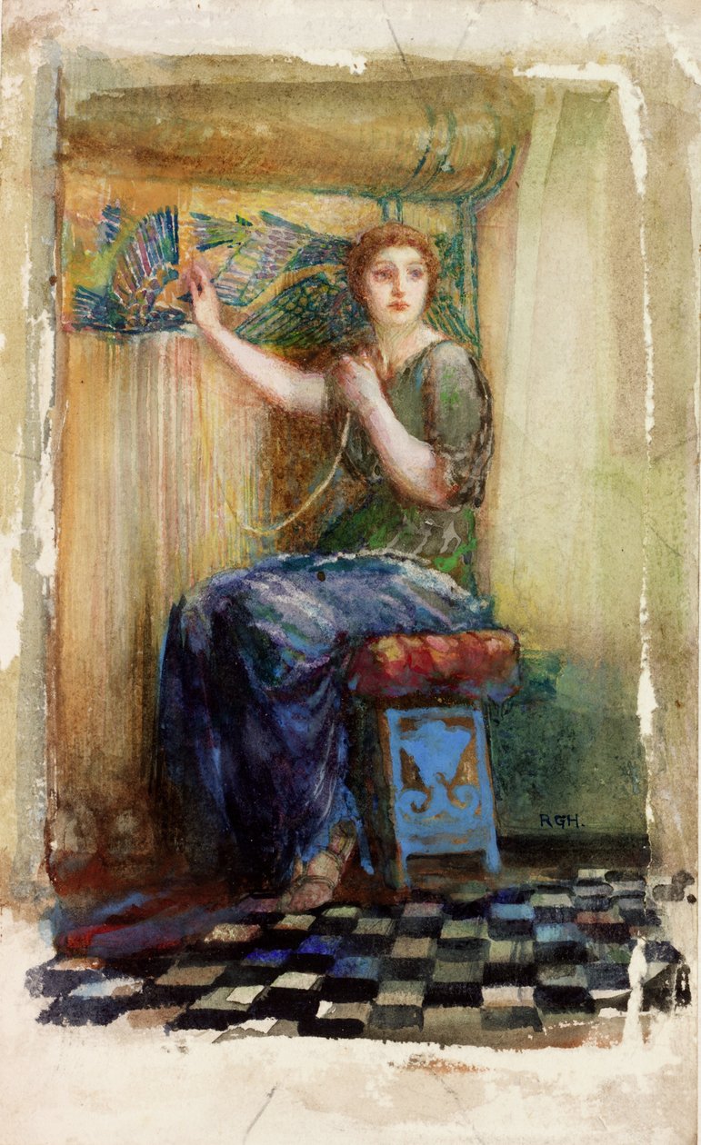 At the Loom akvarel na papíře od Richard George Hatton