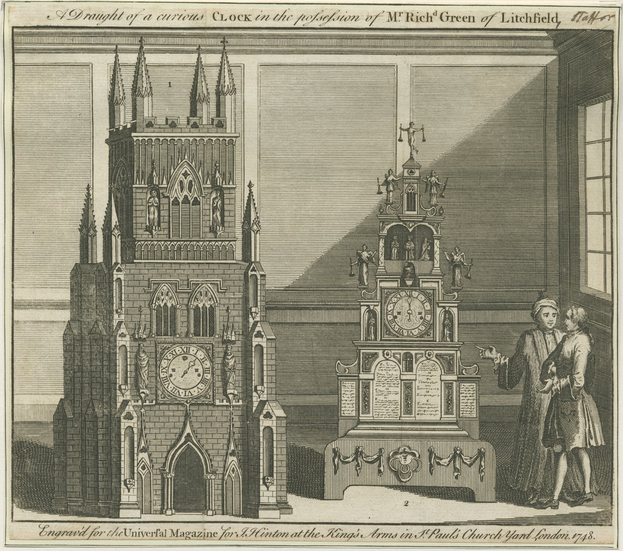 Lichfield - Musical Altar-Clock: rytina od Richard Greene