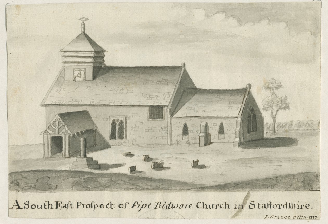 Pipe Ridware Church: sépiový obraz, 1777 od Richard Greene