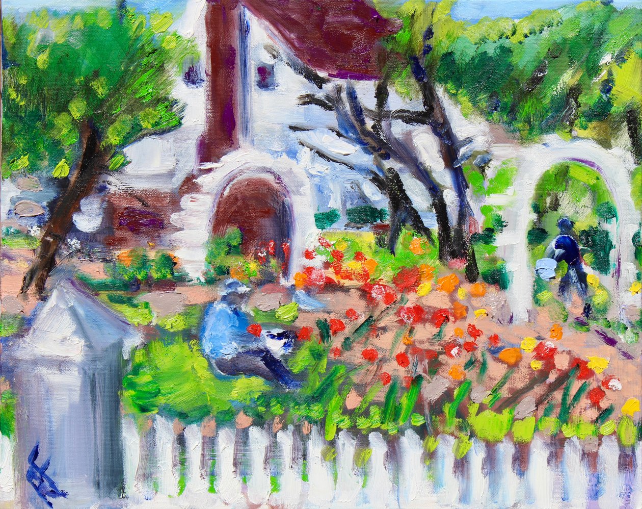 Gardener at Work, Luther Burbank Gardens, 2021 (olej na plátně) od Richard H. Fox