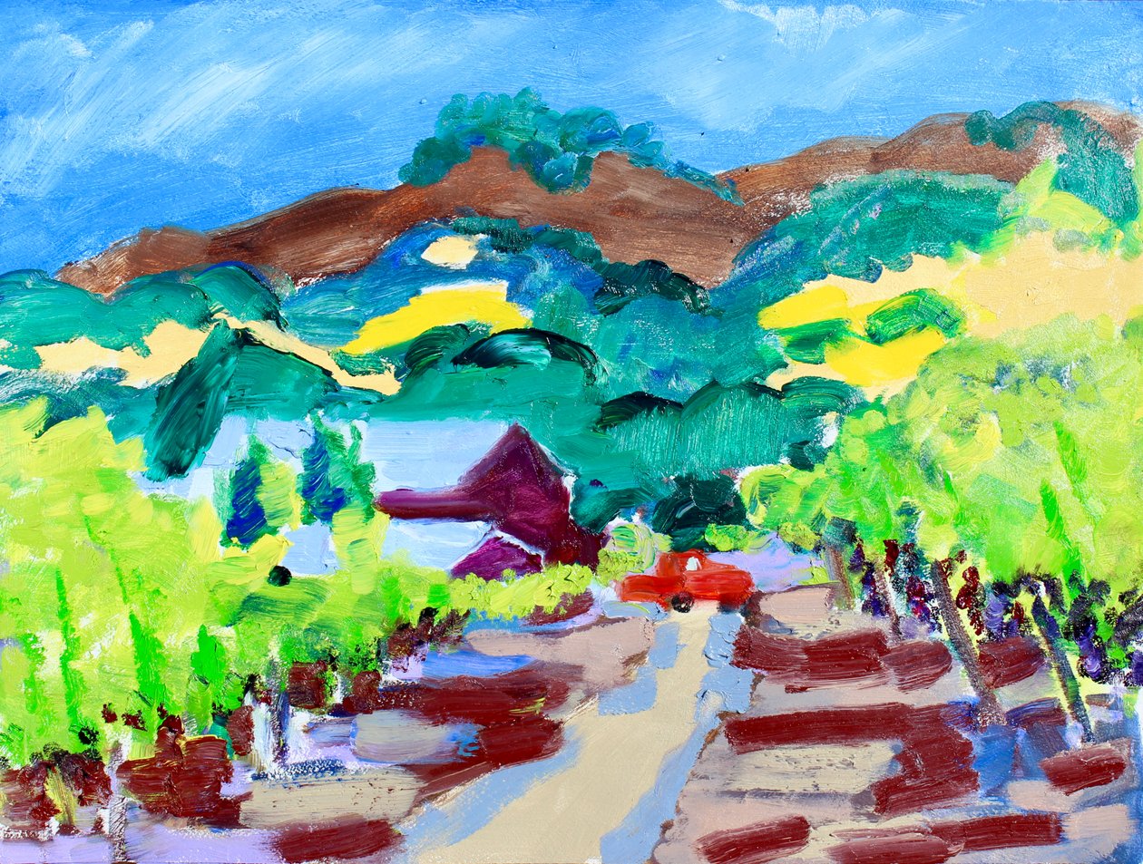Red Truck in a Vineyard, California, 2021 (olej na plátně) od Richard H. Fox