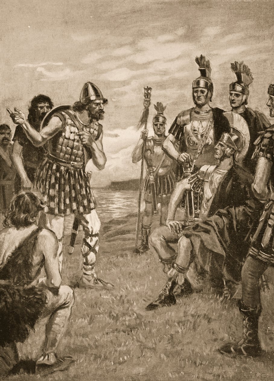 Agricola přijímá irského krále, ilustrace z „Dějiny národa“ od Richard Henry Brock