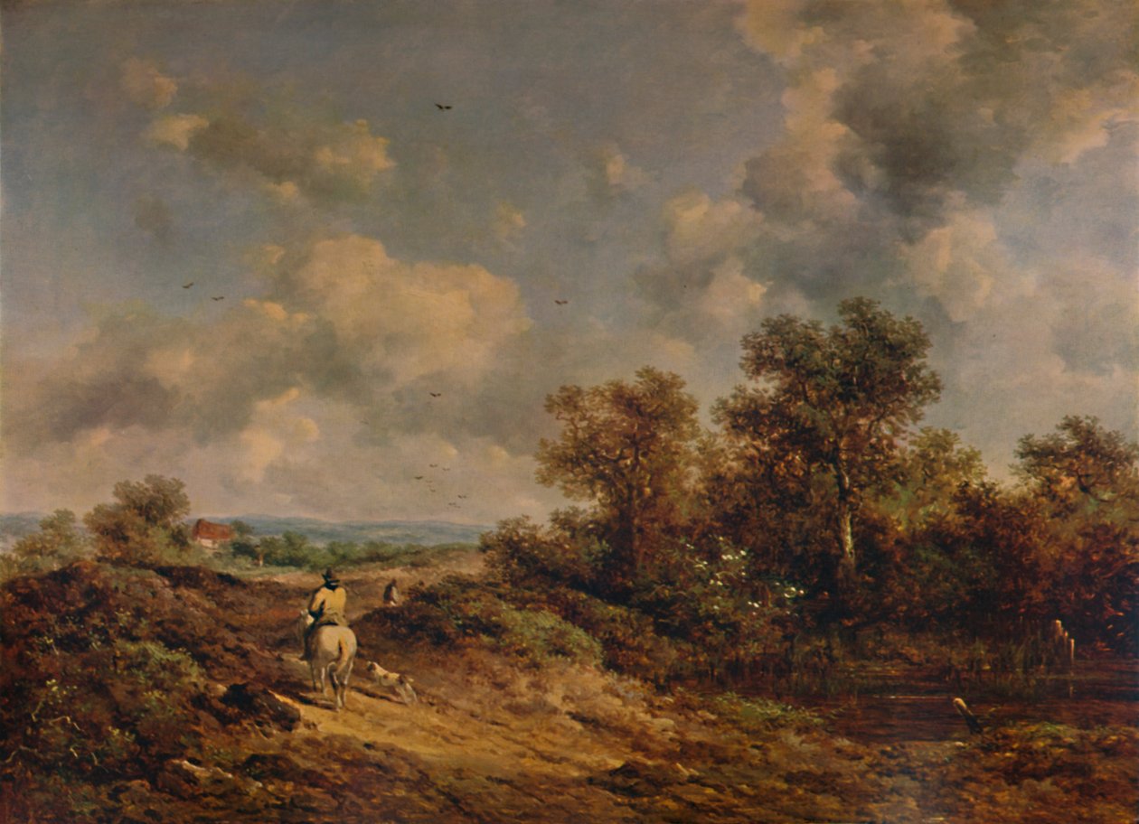 Pohled poblíž Sevenoaks, Kent, s mužem na bílém koni, 19. století, 1935 od Richard Hilder