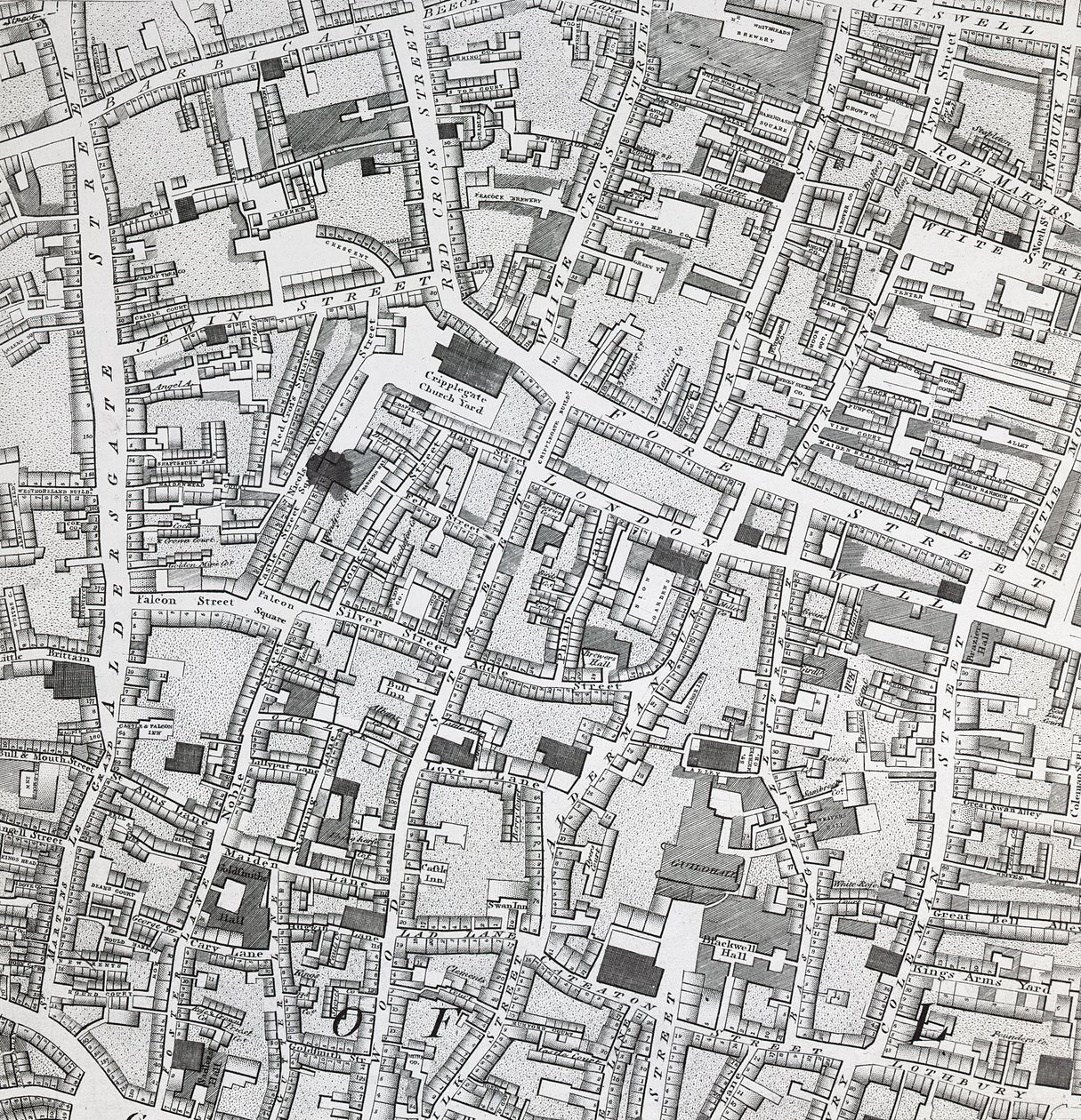 Pouliční mapa Londýna kolem Guildhallu, kolem roku 1795 (tisk) od Richard Horwood