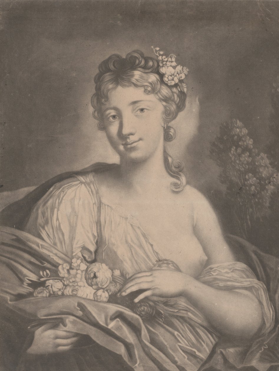 Jaro: Mladá žena držící květiny v plášti, 1775. od Richard Houston