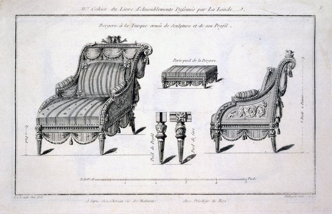 Turecké křeslo bergere, od Oeuvres divers de Lalonde, decorur et designer, vydáno 1780-96 od Richard Lalonde