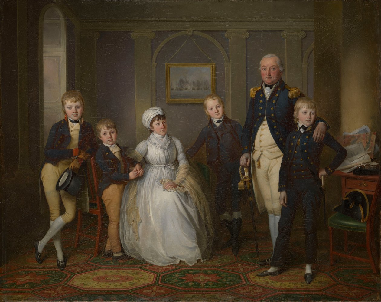 Kapitán Richard Grindall (1750-1820) a jeho rodina, kolem roku 1800 (olej na plátně) od Richard Livesay