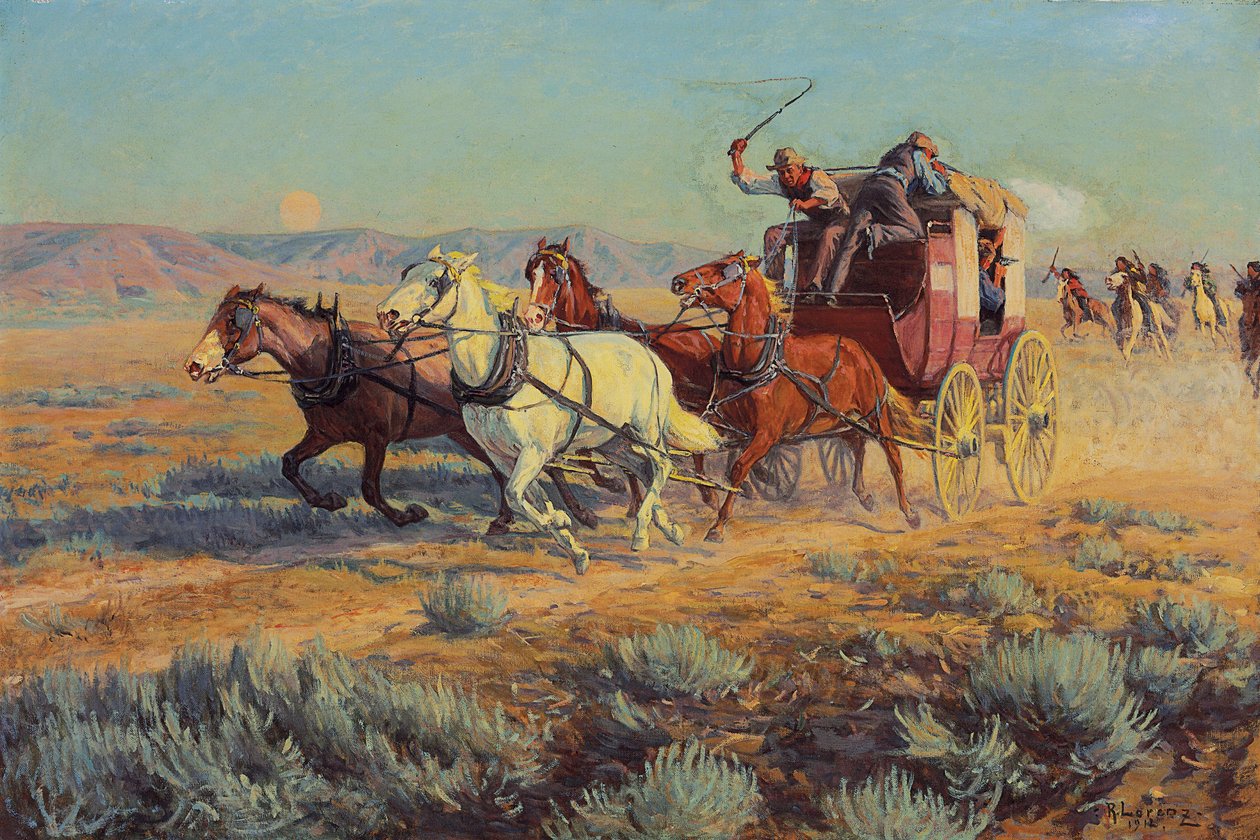Dostavník pronásledovaný Mounted Indians, 1912 od Richard Lorenz
