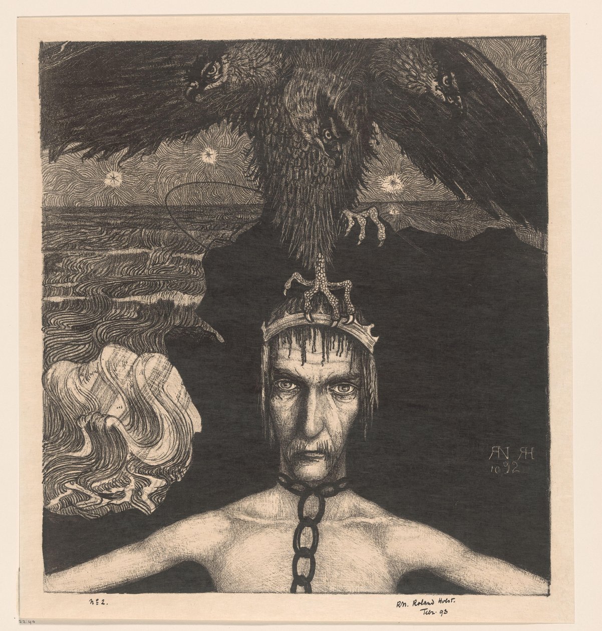 Spoutaný muž s tříhlavým dravcem na hlavě Anangke (Destiny) (původní název) od Richard Nicolaüs Roland Holst (signed by artist)