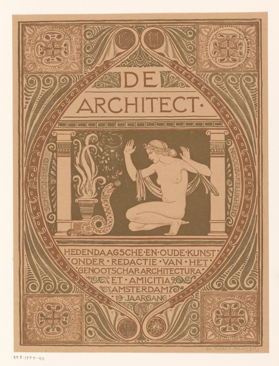 Návrh obálky pro: De Architect, 1911 od Richard Nicolaüs Roland Holst (signed by artist)