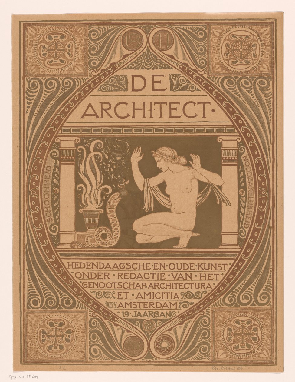 Návrh obálky pro: De Architect, 1911 od Richard Nicolaüs Roland Holst (signed by artist)