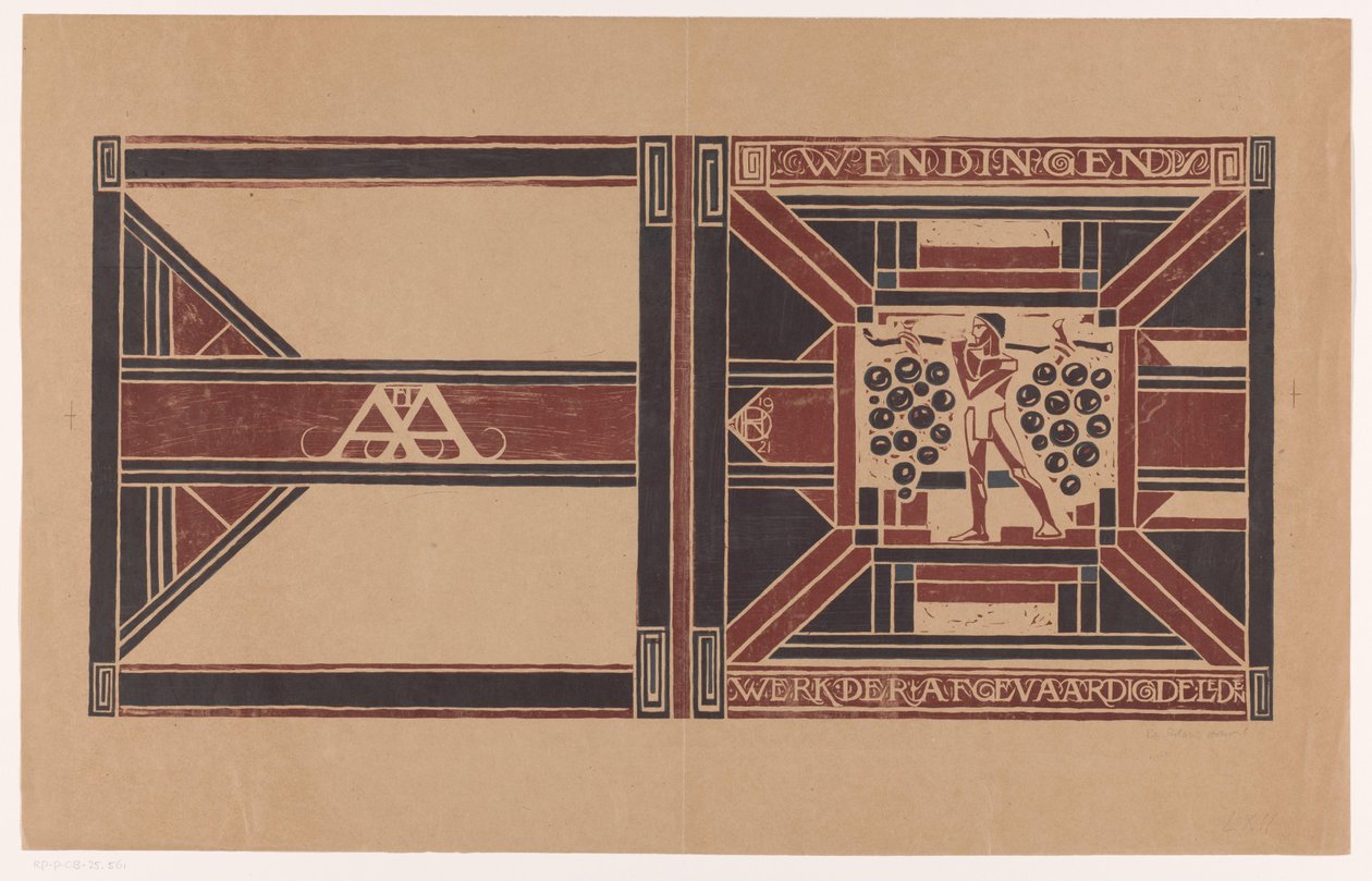 Návrh obálky pro: Weddingen, 1921 Práce členů delegáta (název na objektu) od Richard Nicolaüs Roland Holst (signed by artist)