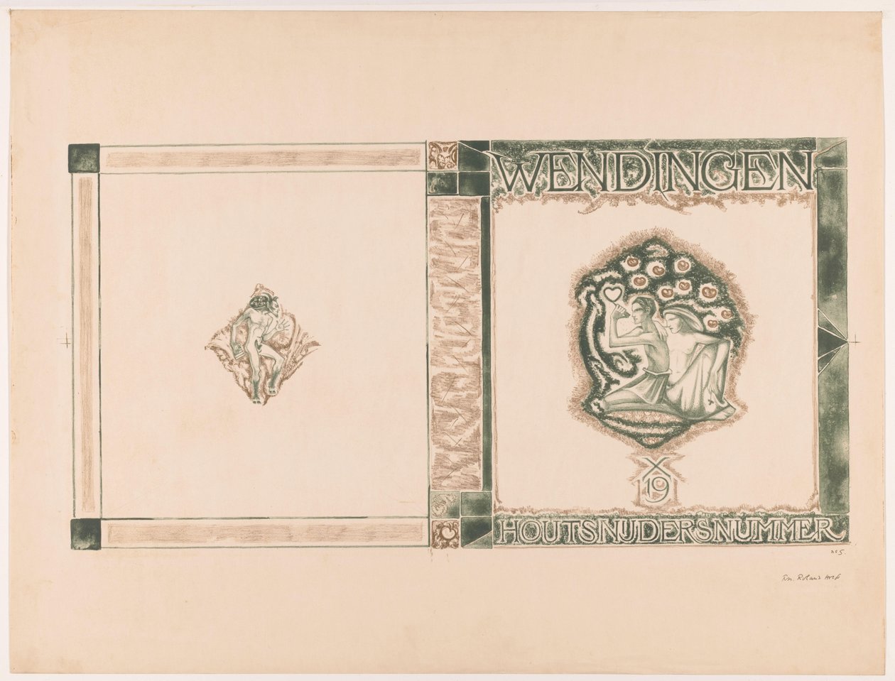 Návrh obálky pro: Weddingen, vydání Woodcarvers, 1919 od Richard Nicolaüs Roland Holst (signed by artist)