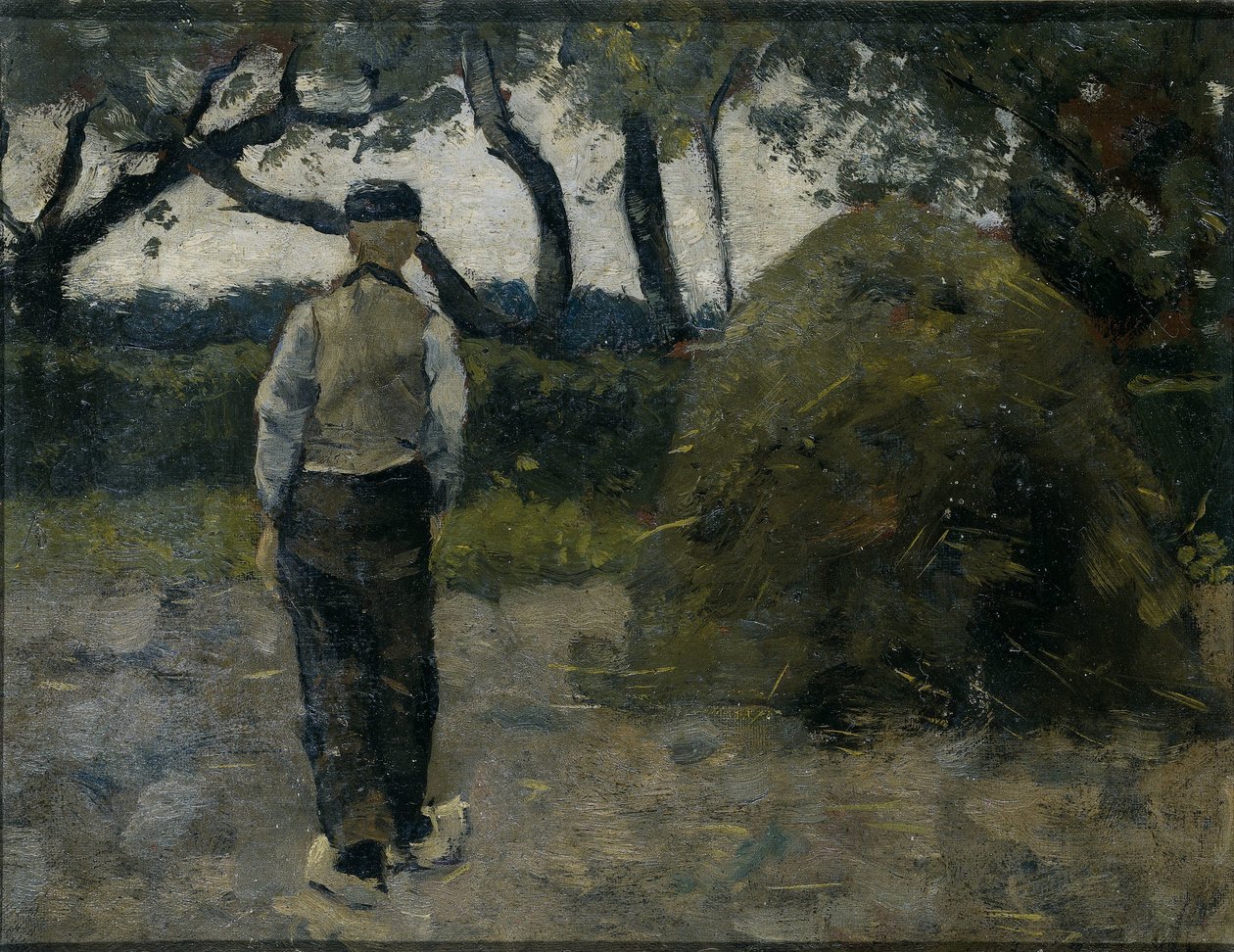 Farmář stojící poblíž kupky sena od Richard Nicolaüs Roland Holst