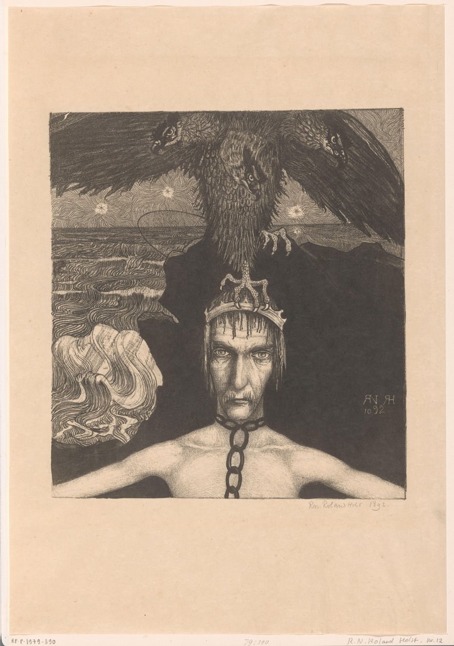 Spoutaný muž s tříhlavým dravcem na hlavě Anangke (Destiny) (původní název) od Richard Nicolaüs Roland Holst