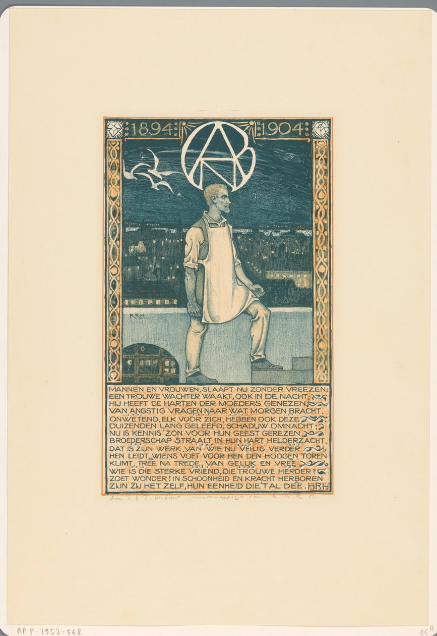 Tisk u příležitosti desátého výročí Všeobecné holandské diamantové dělnické unie v roce 1904 od Richard Nicolaüs Roland Holst