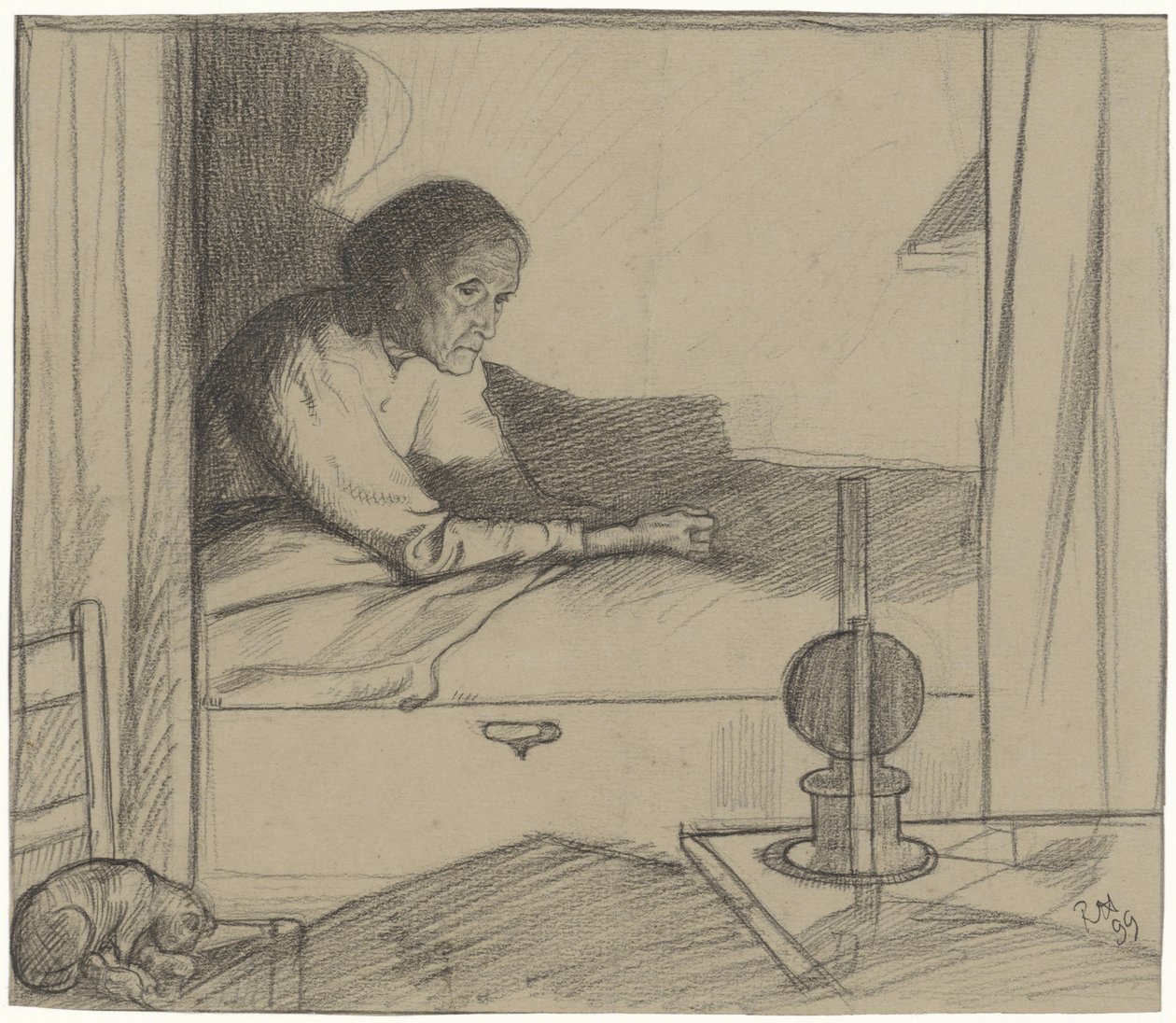 Žena v horní komoře sedí v posteli (druhý návrh) od Richard Nicolaüs Roland Holst