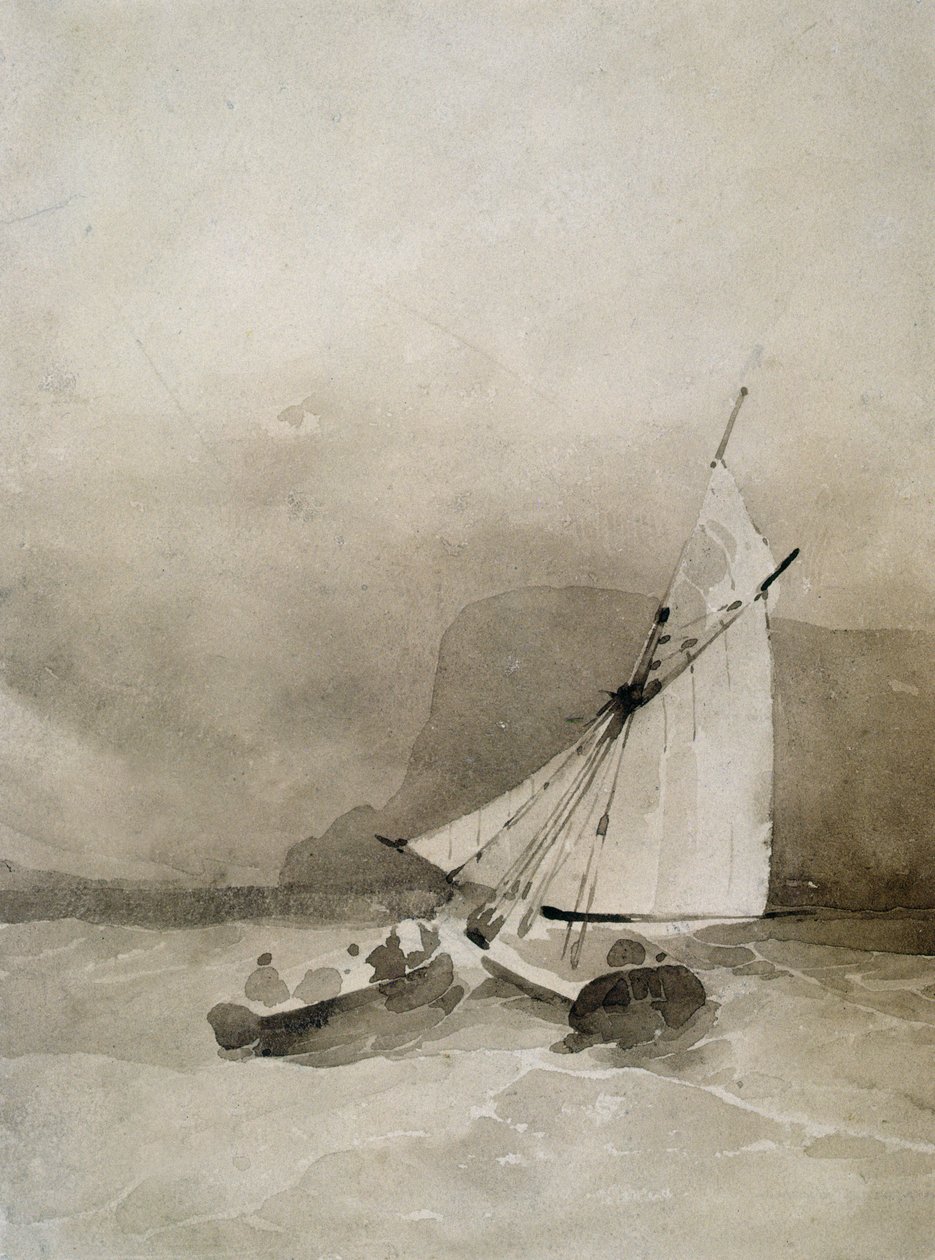 Plachetnice a veslice na rozbouřeném moři u Beachy Head, Sussex od Richard Parkes Bonington