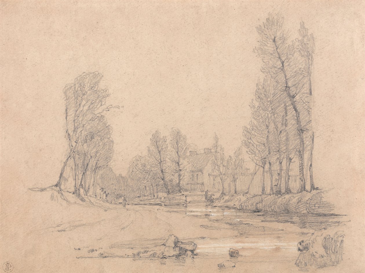 Zalesněný potok a farma v Normandii od Richard Parkes Bonington