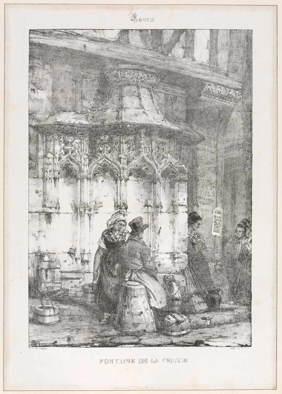 Architektonické pozůstatky a fragmenty: Rouen - Fontána La Crosse od Richard Parkes Bonington