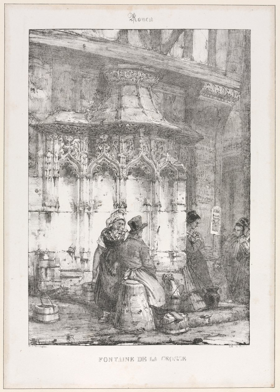 Architektonické pozůstatky a fragmenty: Rouen - Fontaine de la Crosse, 1827. od Richard Parkes Bonington