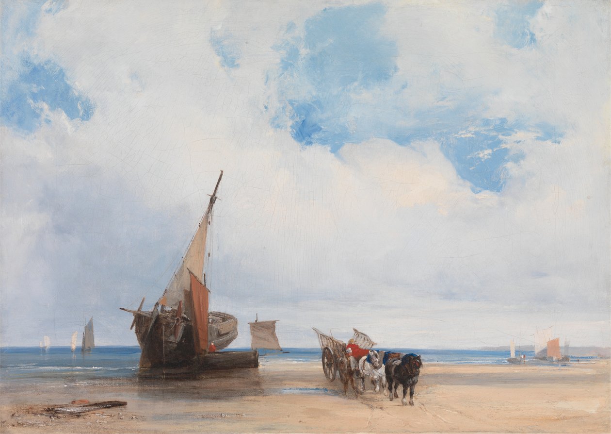 Plážová plavidla a vůz poblíž Trouville od Richard Parkes Bonington