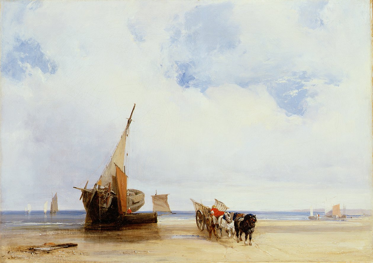 Beached Vessels and a Wagon poblíž Trouville, kolem roku 1825 (olej na plátně) od Richard Parkes Bonington