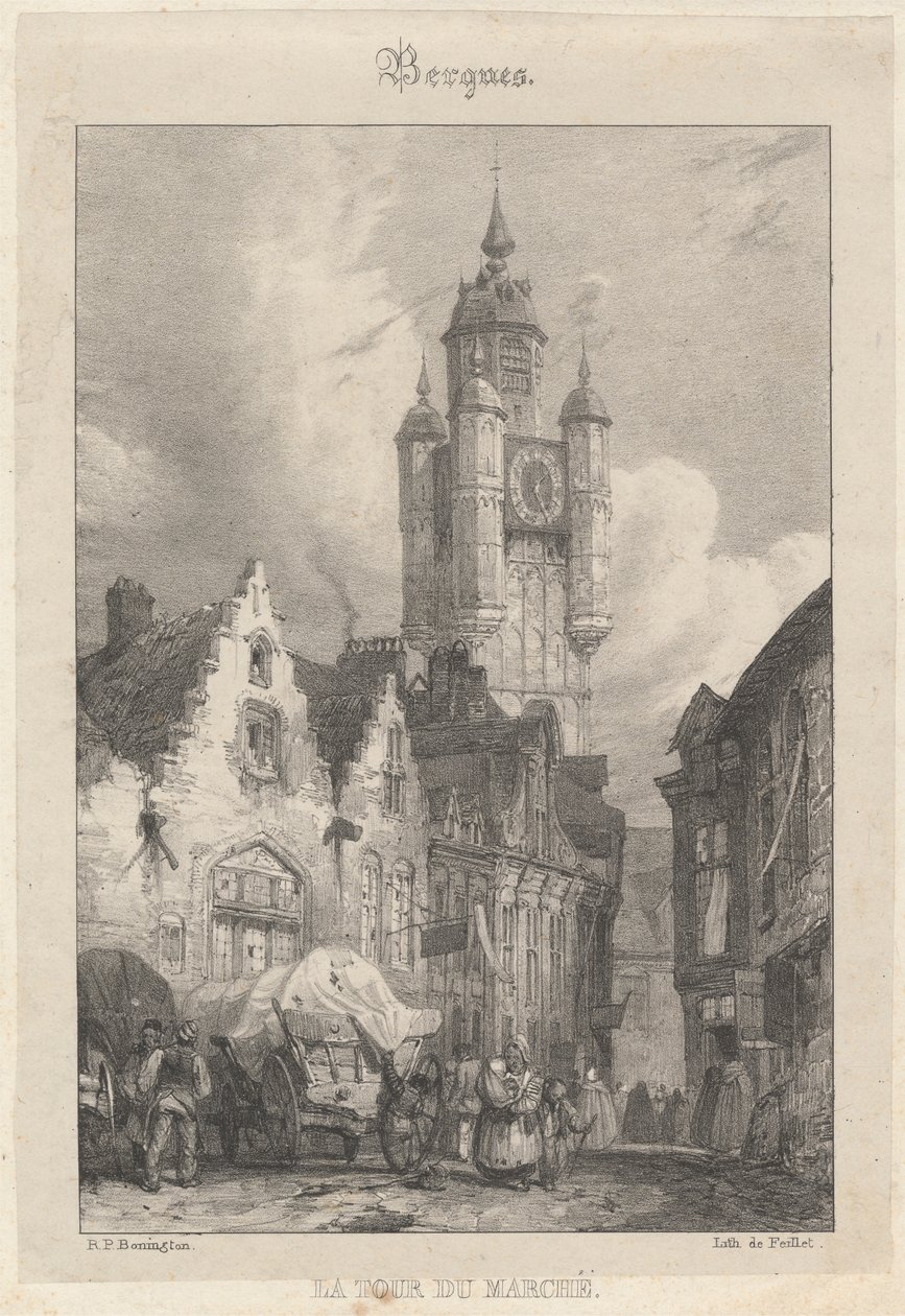 Bergues - Tržní věž od Richard Parkes Bonington