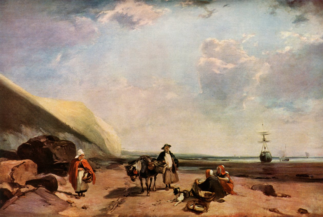 Fisherfolk na pobřeží Normandie, Francie, c1824, 1934. od Richard Parkes Bonington