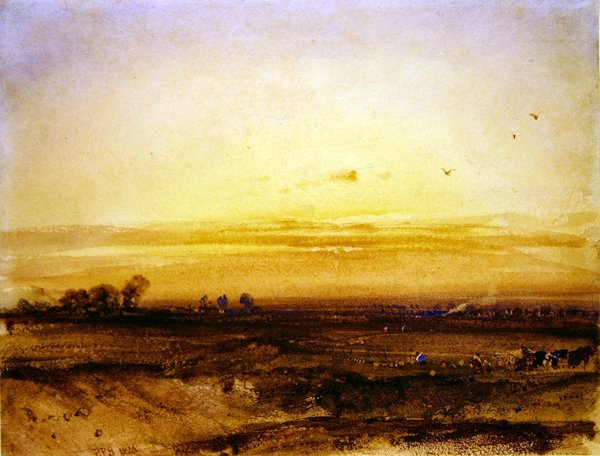 Krajina s kombajny při západu slunce od Richard Parkes Bonington