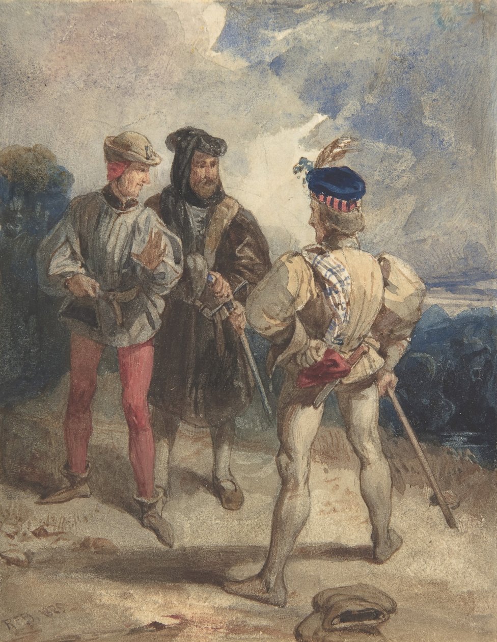 Quentin Durward a převlečený Louis XI recto, Studie mužské postavy verso, 1825 nebo 1826. od Richard Parkes Bonington